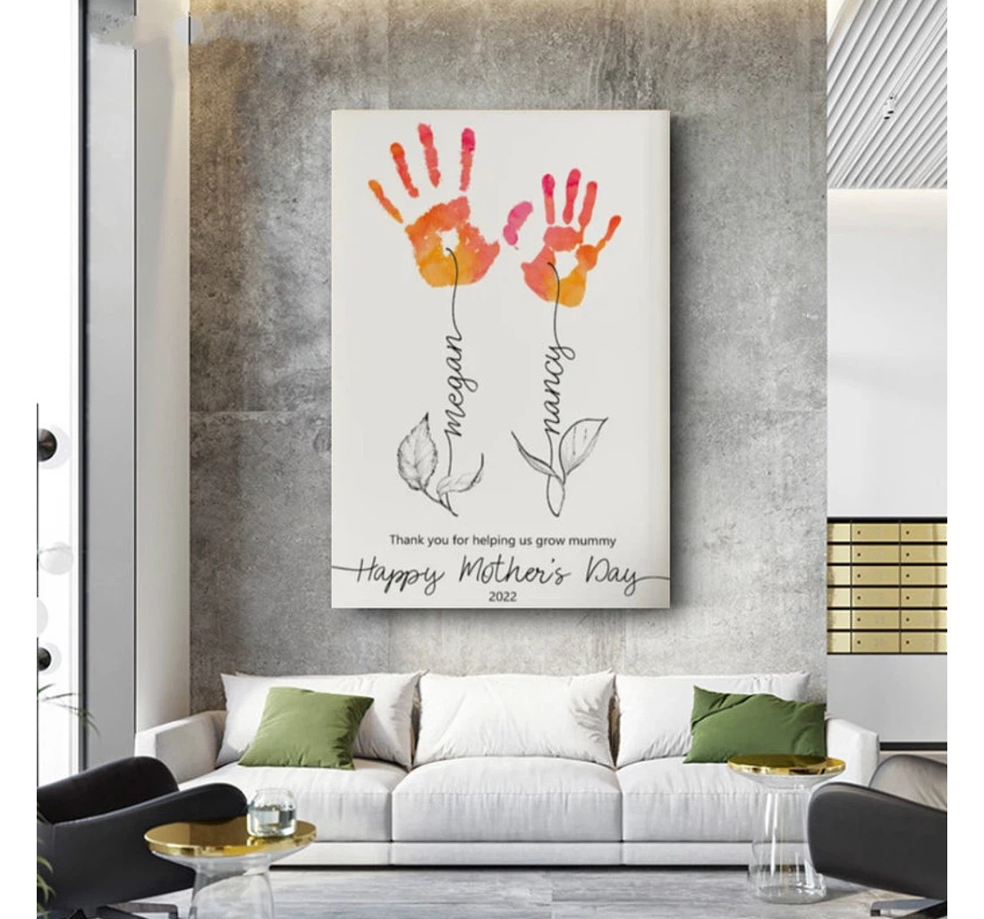 Poster, Canvas - Personalized Mother's Handprint Garden Happy Mothers Day Custom Name Special Mother Print Framed Wall Art