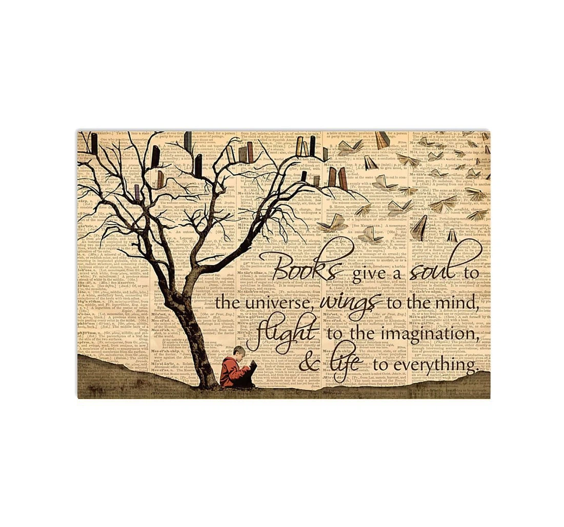 Poster, Canvas - Reading Books Give Soul To Universe Wings To Mind Flight To Imagination Life To Everything Print Framed Wall Art