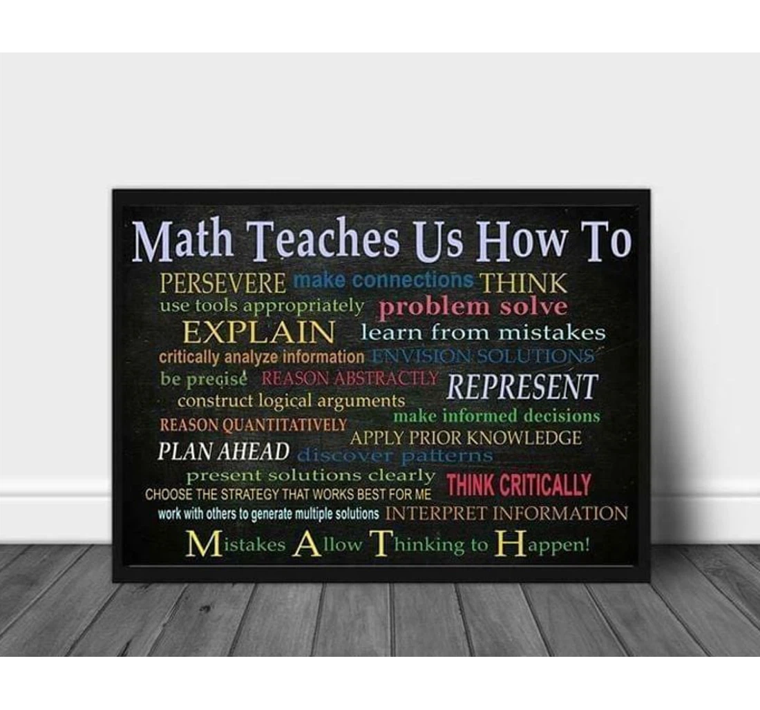 Poster, Canvas - Math Teaches Us How To Persevere Make Connections Think Print Framed Wall Art