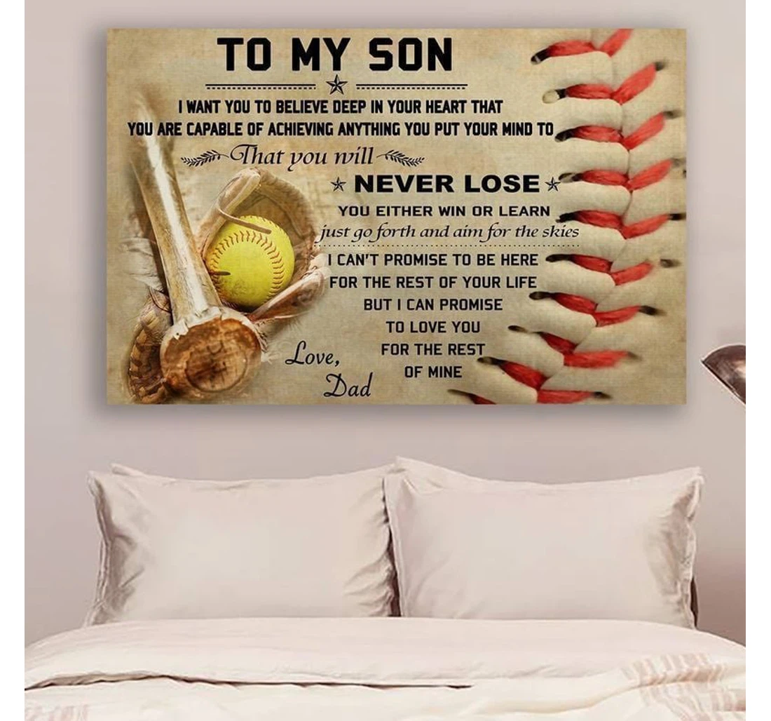 Poster, Canvas - Softball Dad To Son Never Lose Print Framed Wall Art