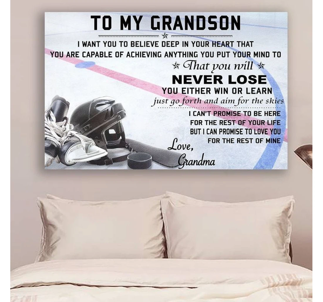 Poster, Canvas - Hockey Grandma To Grandson Never Lose Print Framed Wall Art