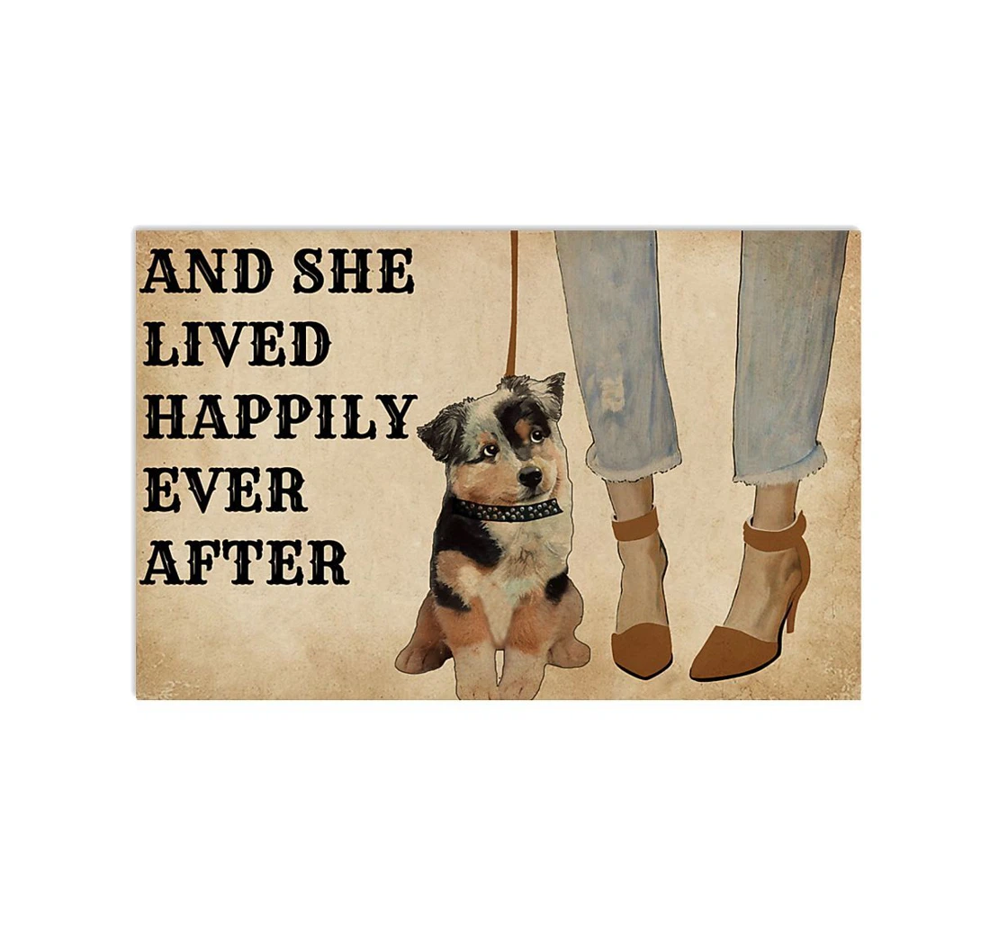 Poster, Canvas - Australian Shepherd She Lived Happily Ever After Lovers Print Framed Wall Art