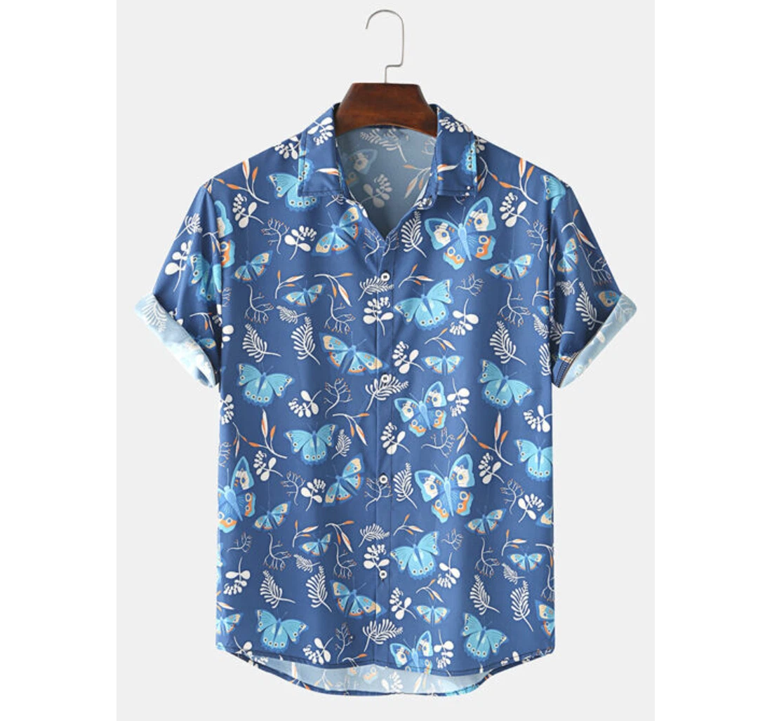 Butterfly Light Hawaiian Shirt, Button Up Aloha Shirt For Men, Women