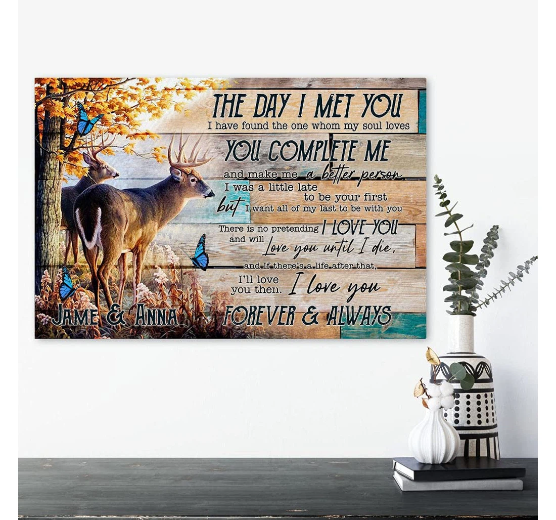 Poster, Canvas - Meaningful Couple The Day I Met You Customized Couple Deer Art, Couple Hunting Couple On Christmas, B Print Framed Wall Art