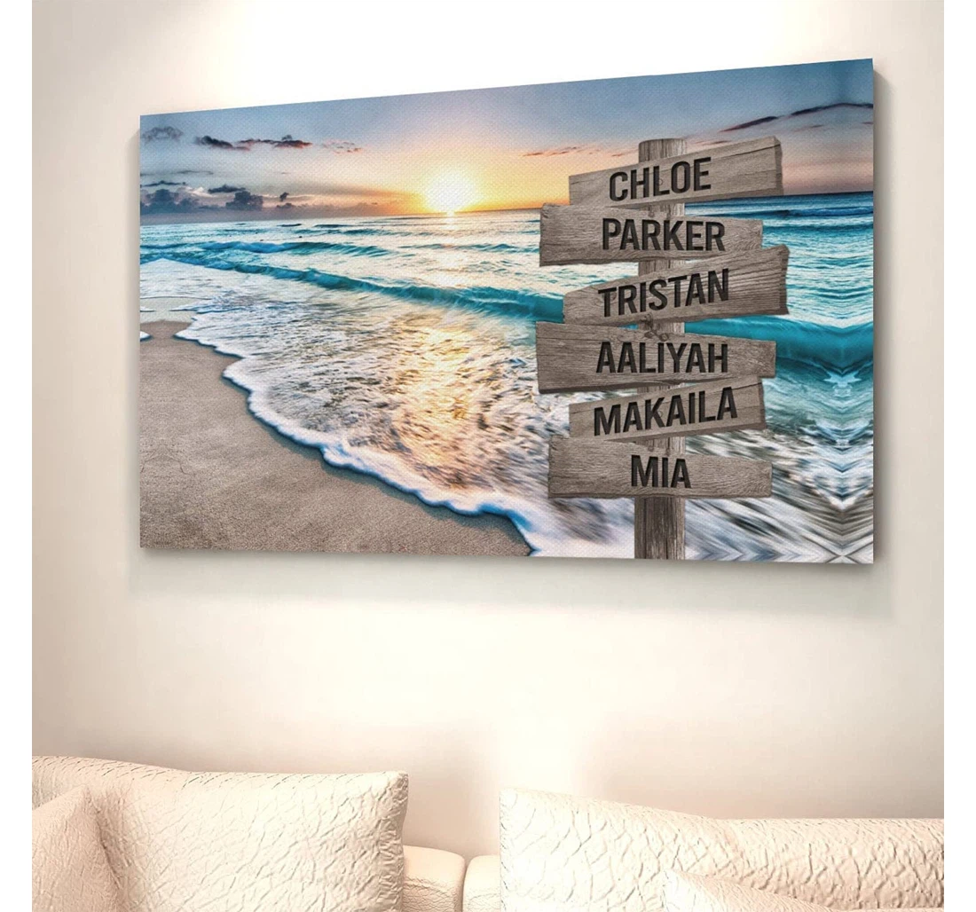 Poster, Canvas - Personalized Family Art, Ocean Sunset Name Quotes Believe Sign Living Room, And Print Framed Wall Art