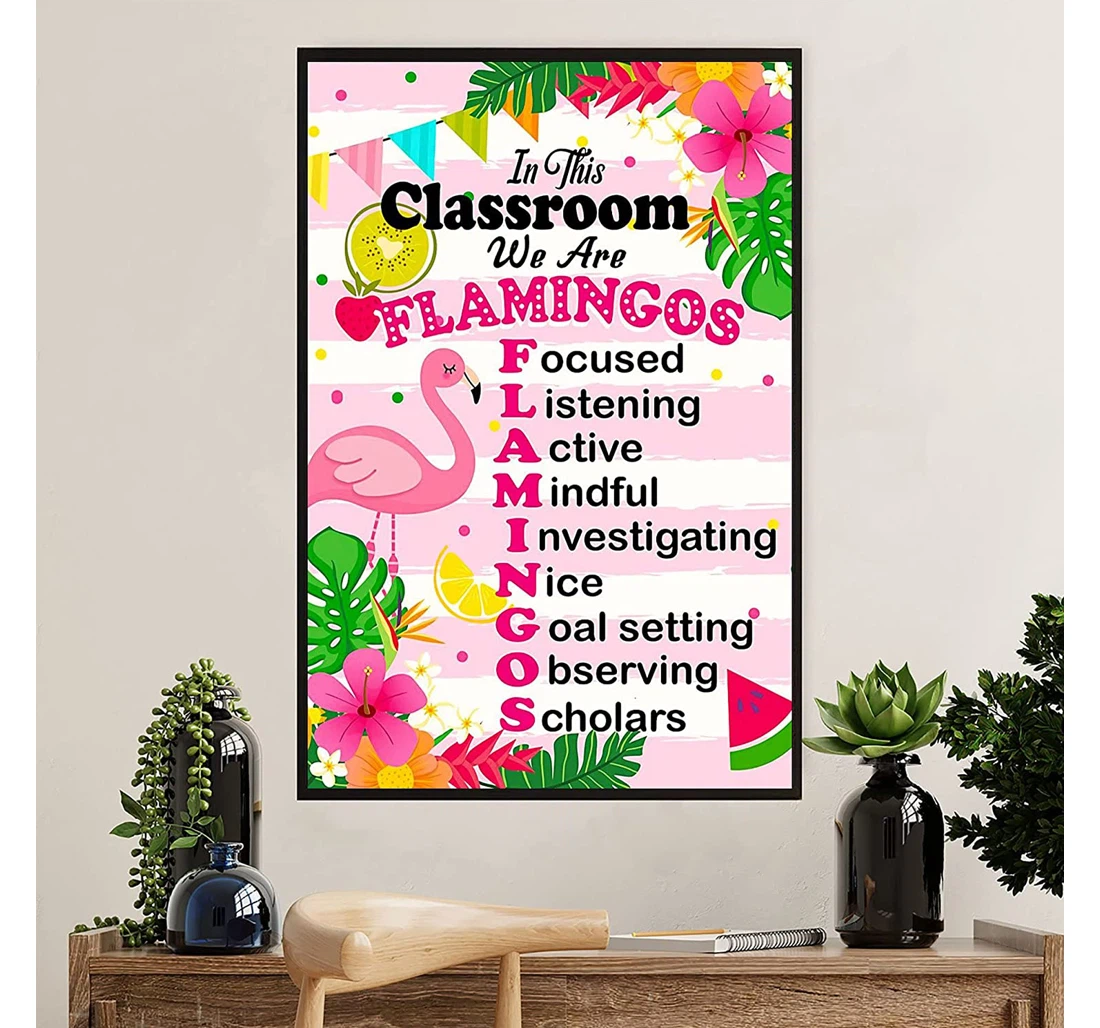 Poster, Canvas - Meaningful Teacher We Are Flamingos Back To School Teacher And Learning Preschool On Christmas, Bi Print Framed Wall Art