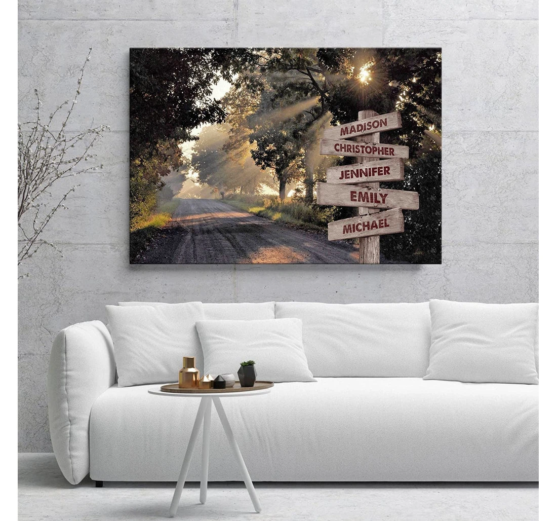 Poster, Canvas - Personalized Forest Road Multi Name Customized Names Canvas, Print Framed Wall Art