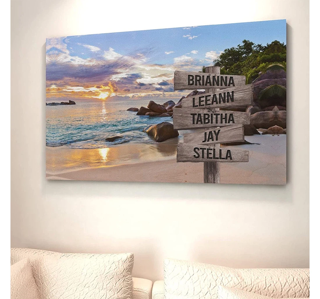Poster, Canvas - Personalized Family Art, Ocean Sunset Name Custom Canvas Print Framed Wall Art
