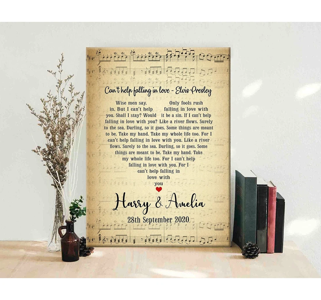 Poster, Canvas - Personalized Custom Name Date Song Lyrics Heart Memorial Song Valentines, Couple, First Dance Gifts Print Framed Wall Art