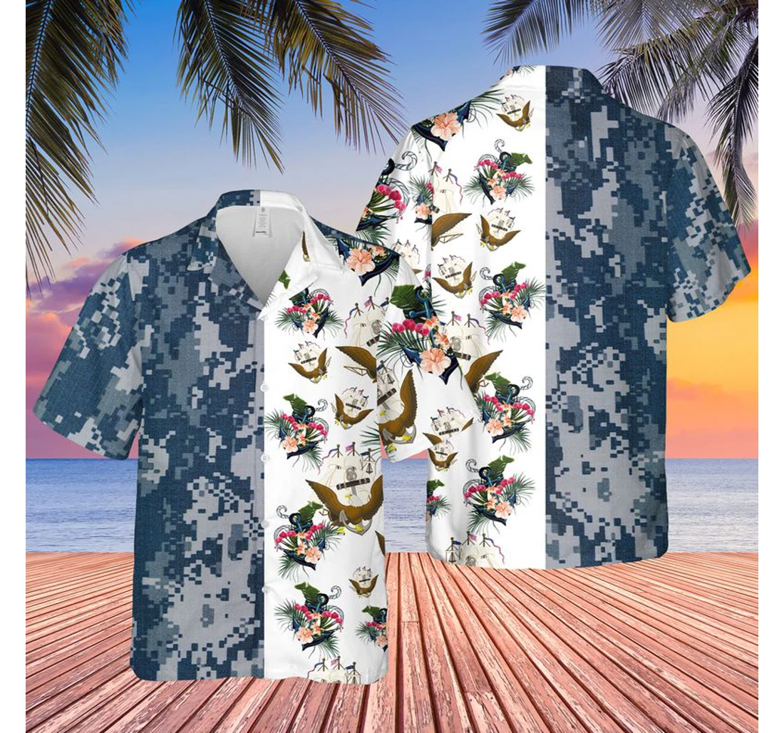 Personalized Us Navy Hawaiian Shirt, Button Up Aloha Shirt For Men, Women