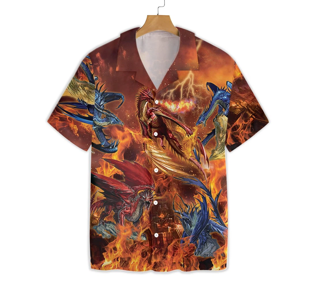 Personalized Shape Of Fire Dragons Hawaiian Shirt, Button Up Aloha Shirt For Men, Women