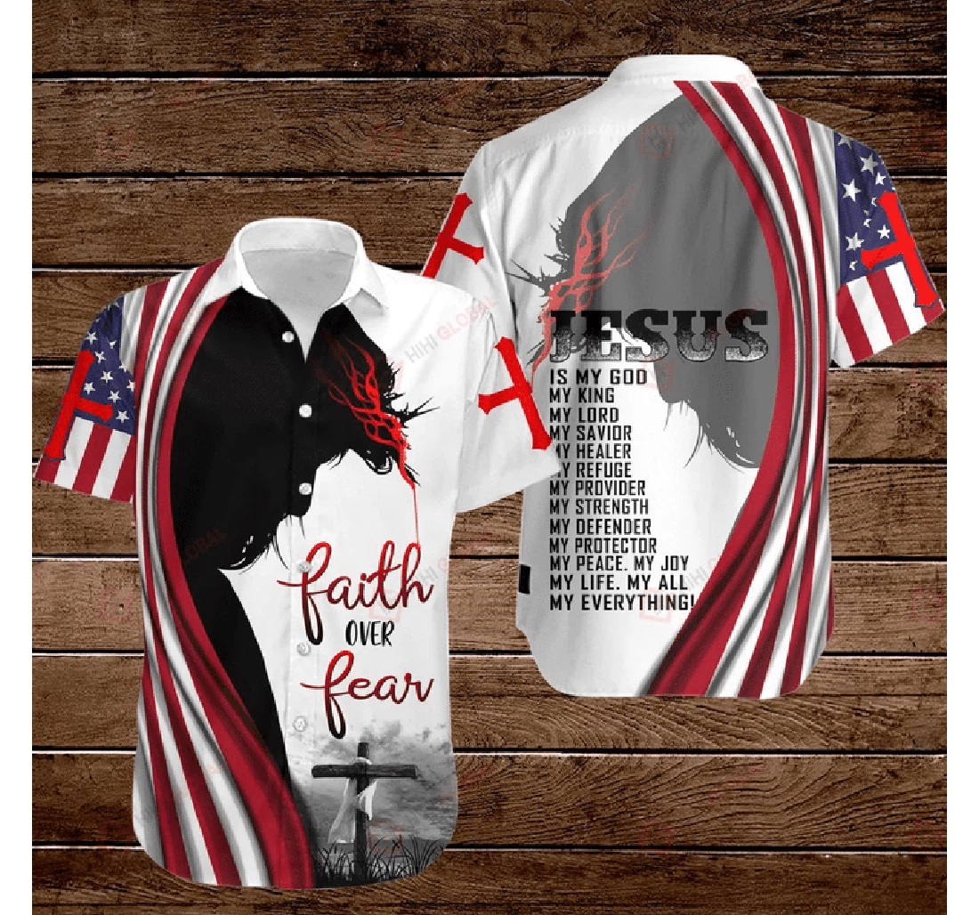 Personalized Faith Of Fear Jesus God Hawaiian Shirt, Button Up Aloha Shirt For Men, Women