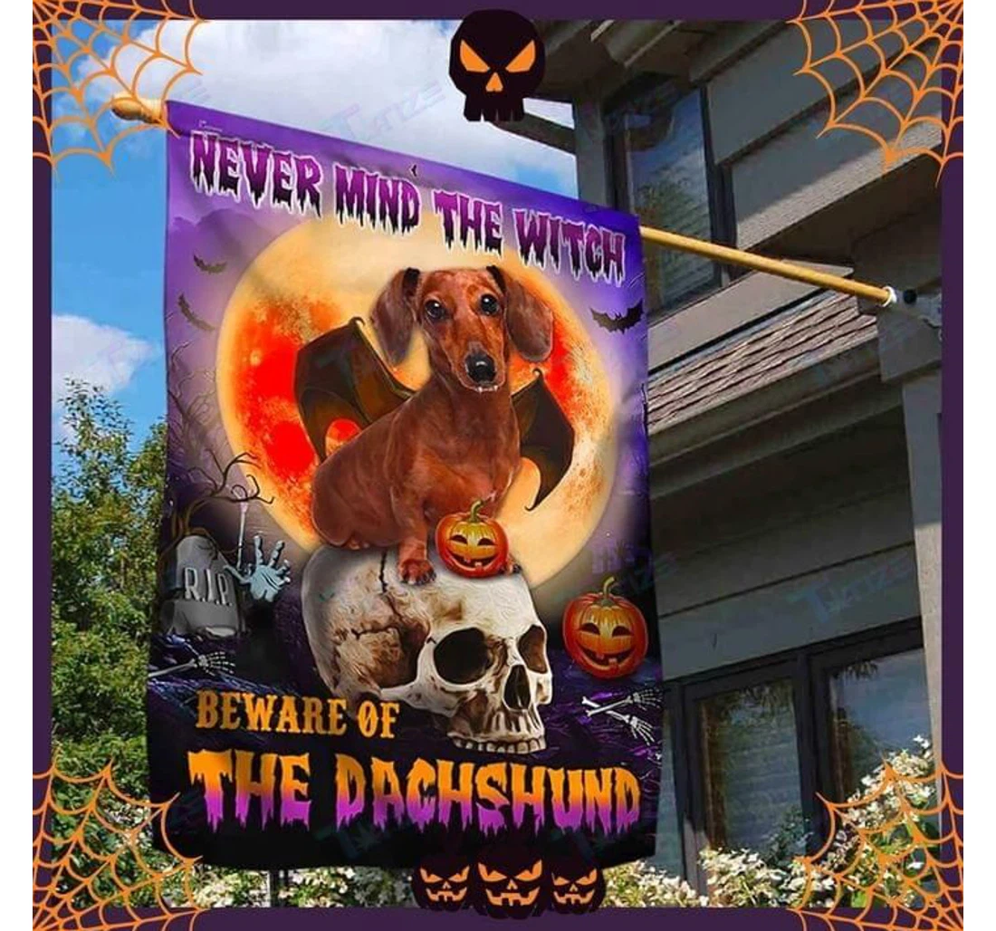 Halloween Dachshund Never Mind The Witch Double-Sided, UV And Fade - Resistant Flag