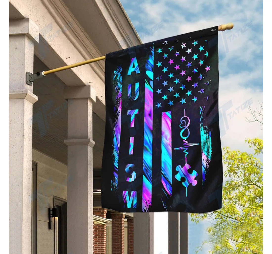 Autism Awareness Heart Beat Hologram Double-Sided, UV And Fade - Resistant Flag