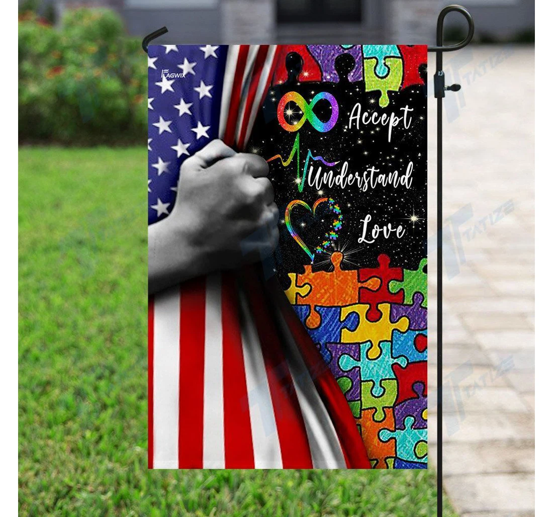 Accept Understand Love Puzzle Double-Sided, UV And Fade - Resistant Flag