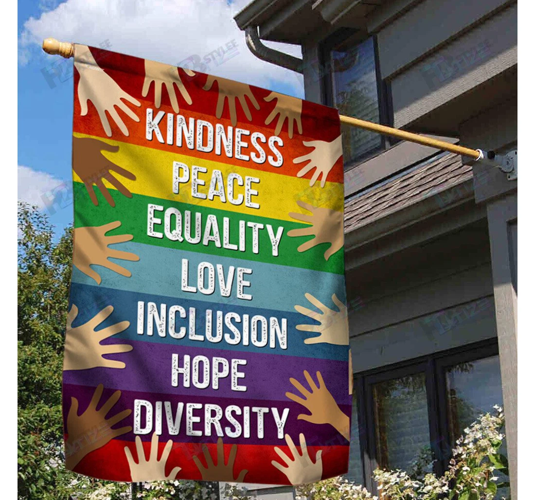 Lgbt Kindness Peace Diversity Double-Sided, UV And Fade - Resistant Flag