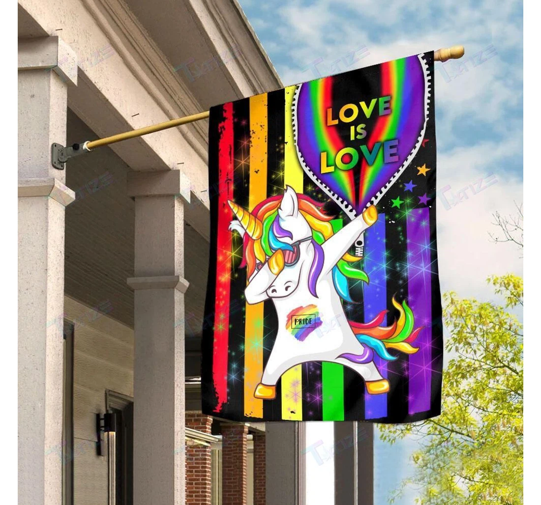 Lgbt Love Is Love Rainbow Unicorn Double-Sided, UV And Fade - Resistant Flag