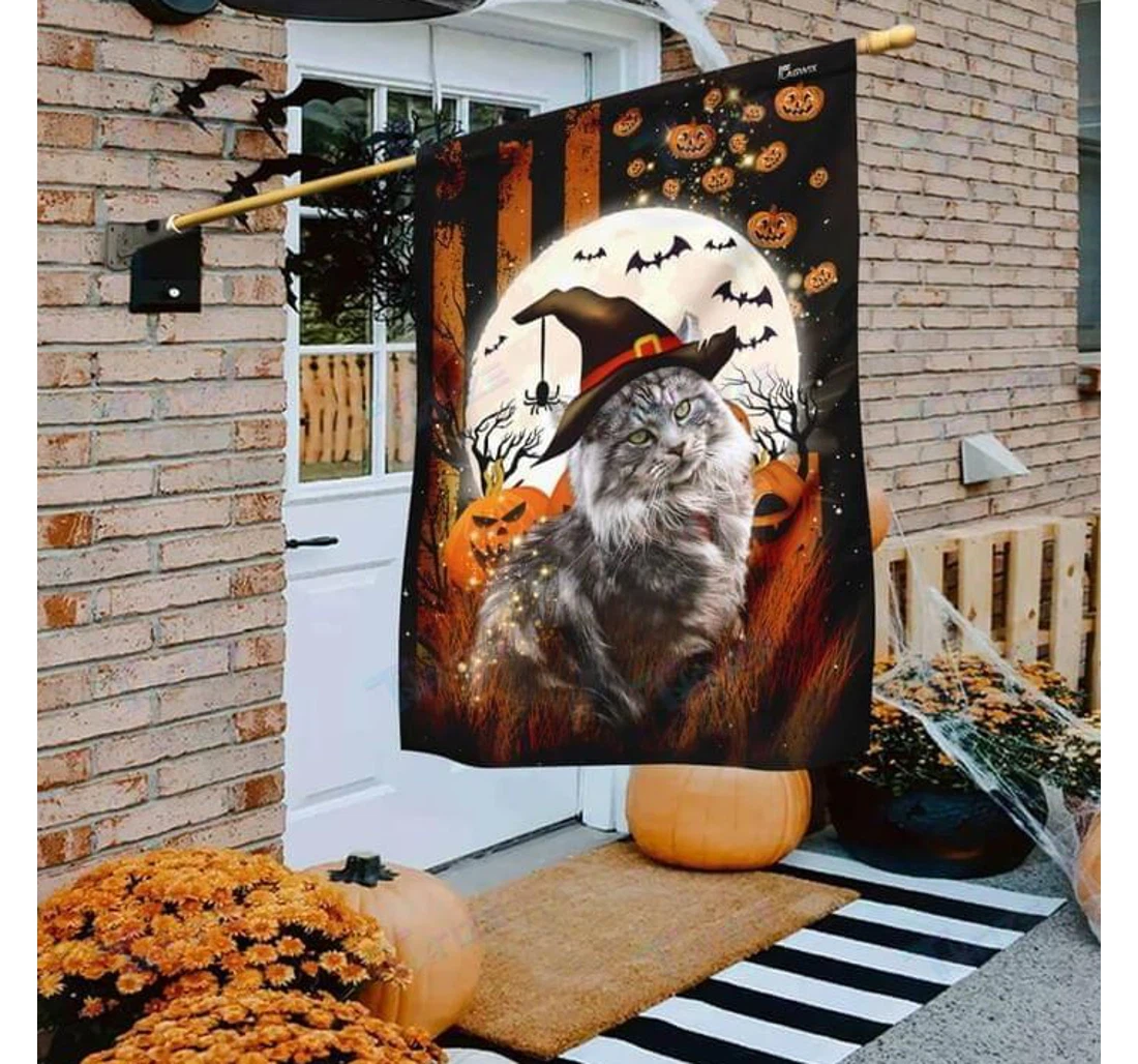 Happy Halloween Cat Witch Double-Sided, UV And Fade - Resistant Flag