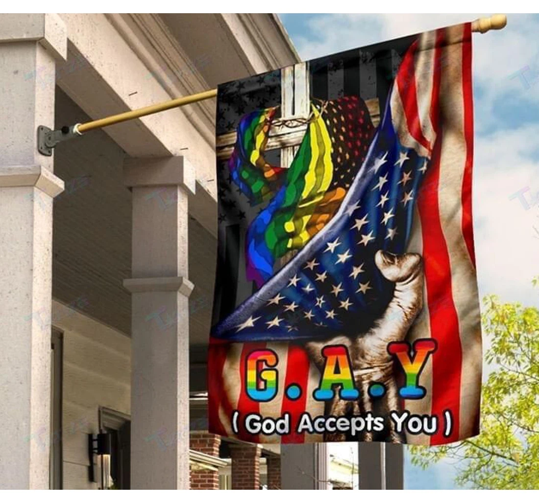 Lgbt Jesus Cross Gay God Accepts You American Double-Sided, UV And Fade - Resistant Flag