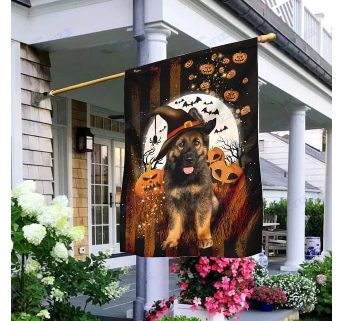 Halloween German Shepherd Never Mind The Witch Double-Sided, UV And Fade - Resistant Flag