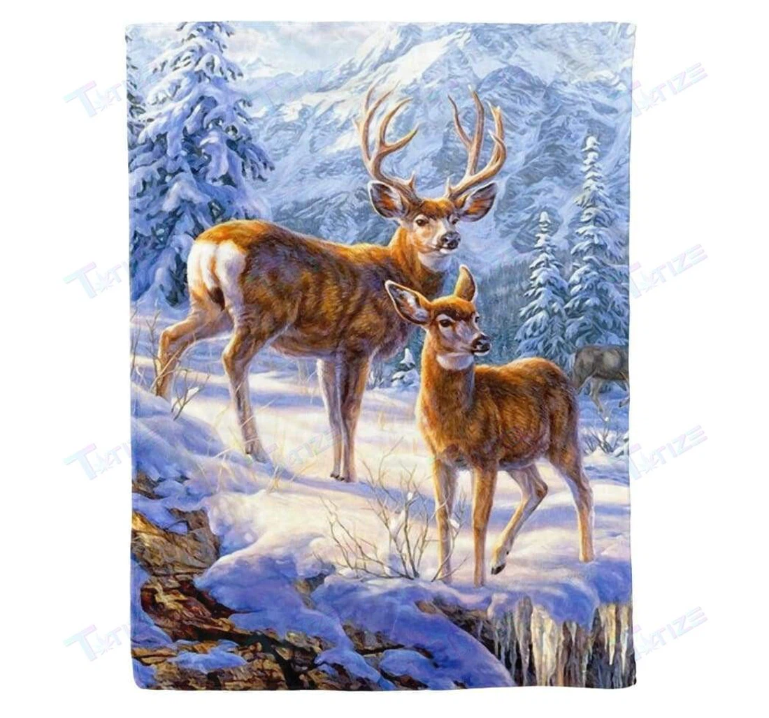 Real Tree Camouflage Couple Deer Valentine Cozy Fleece Blanket, Sherpa Blanket Cozy Fleece Blanket Double-Sided, UV And Fade - Resistant Flag