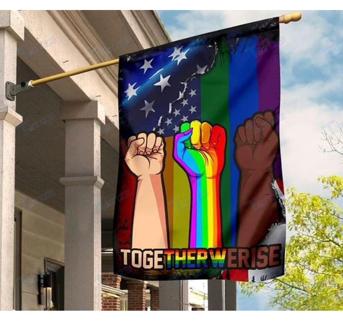 Lgbt Together We Rise America Rainbow Double-Sided, UV And Fade - Resistant Flag