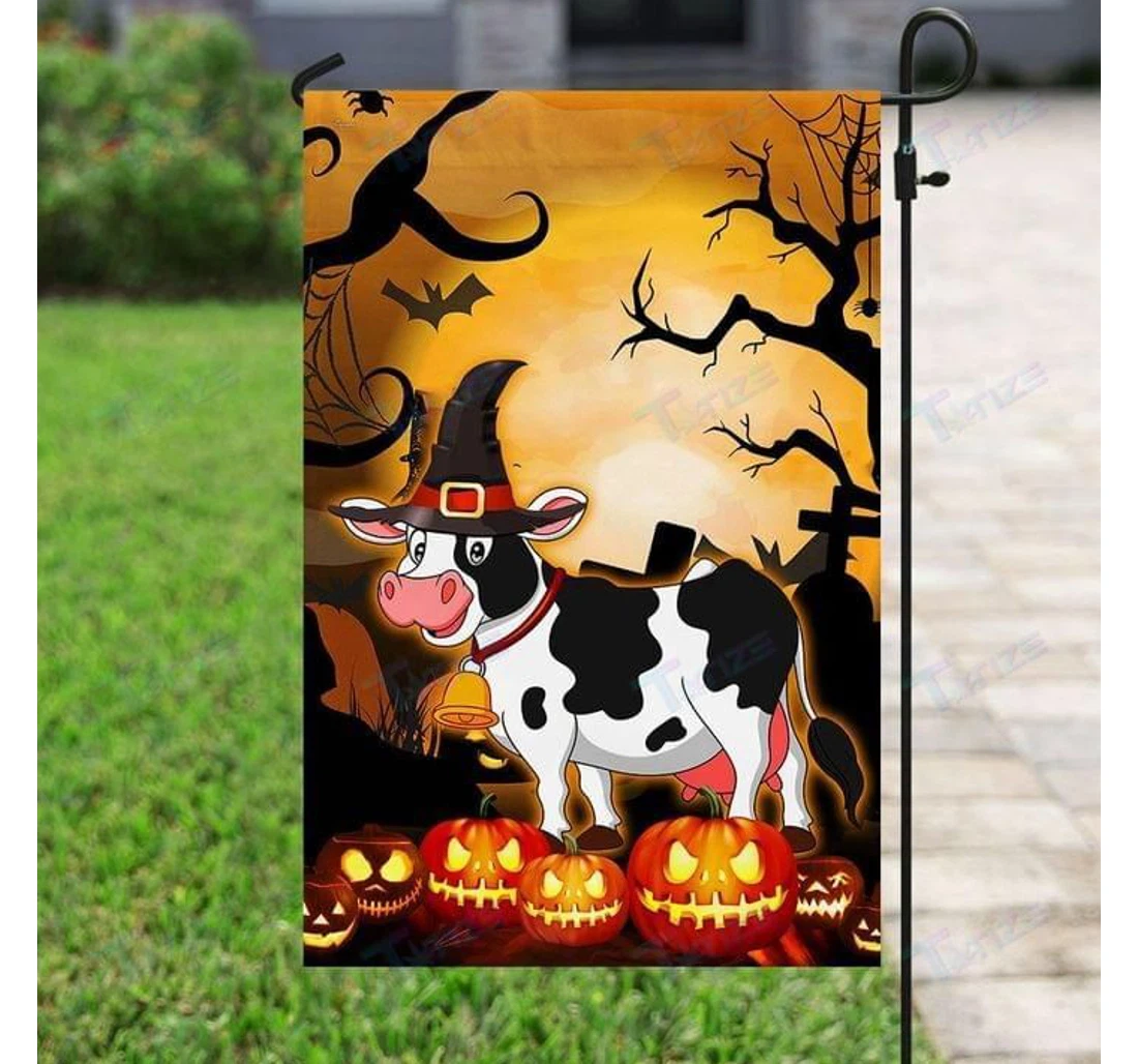 Happy Halloween Cow Witch Double-Sided, UV And Fade - Resistant Flag