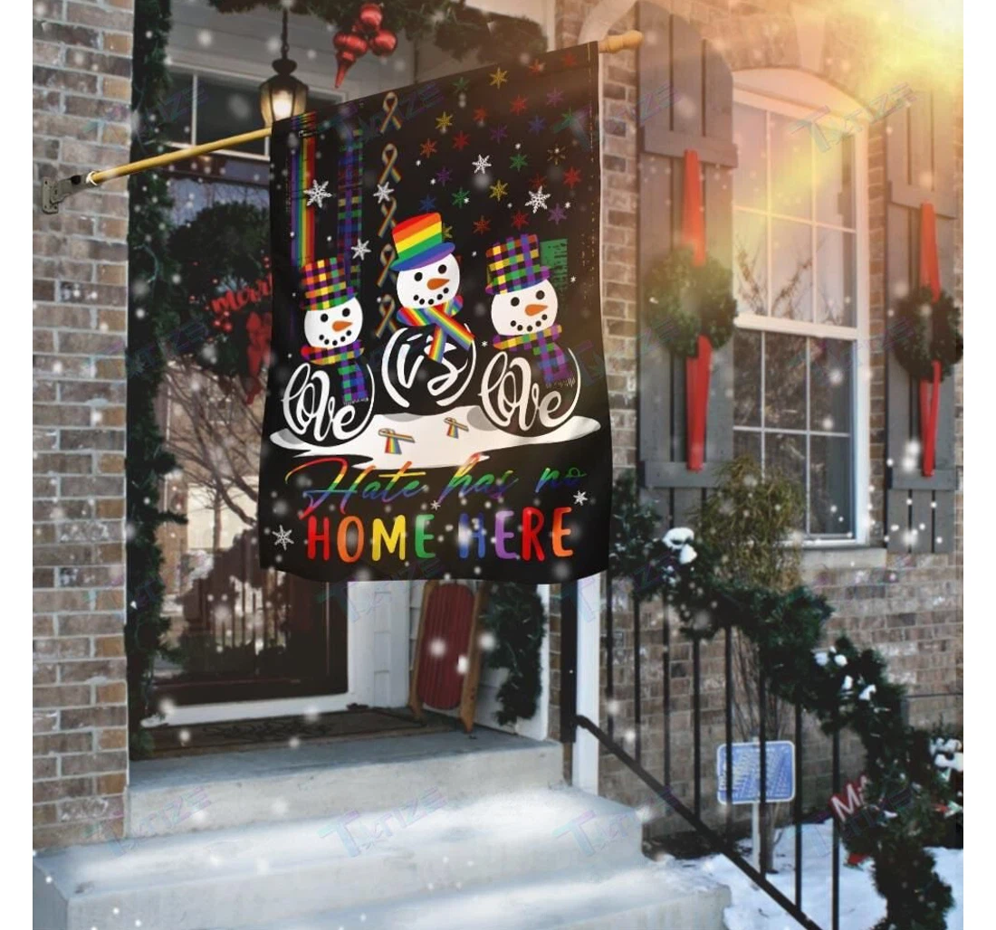 Love Is Love, Hate Has No Here Lgbt Snowman Christmas Double-Sided, UV And Fade - Resistant Flag