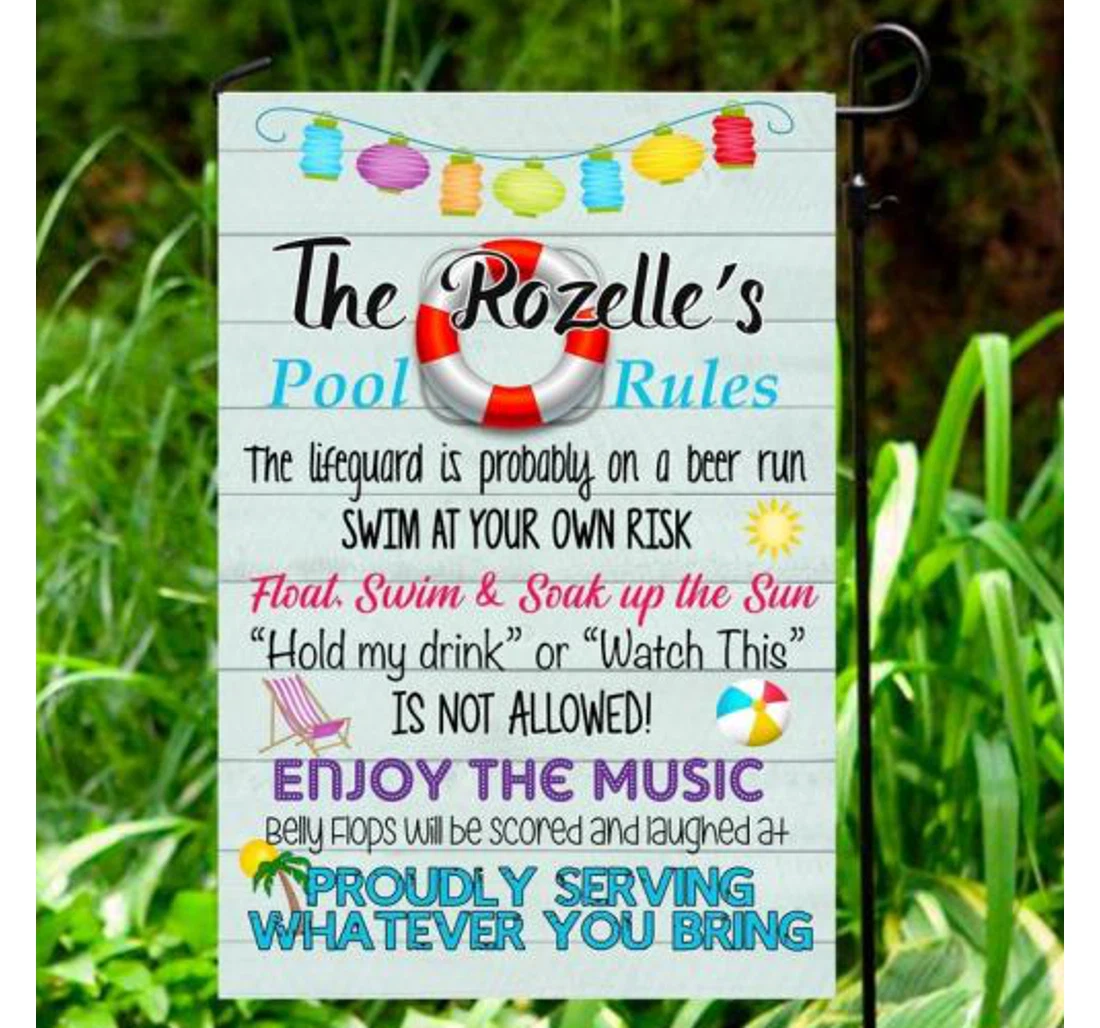To Our Pool, Personalized Name Swimming Pool Birthday Party Party New Gift Double-Sided, UV And Fade - Resistant Flag