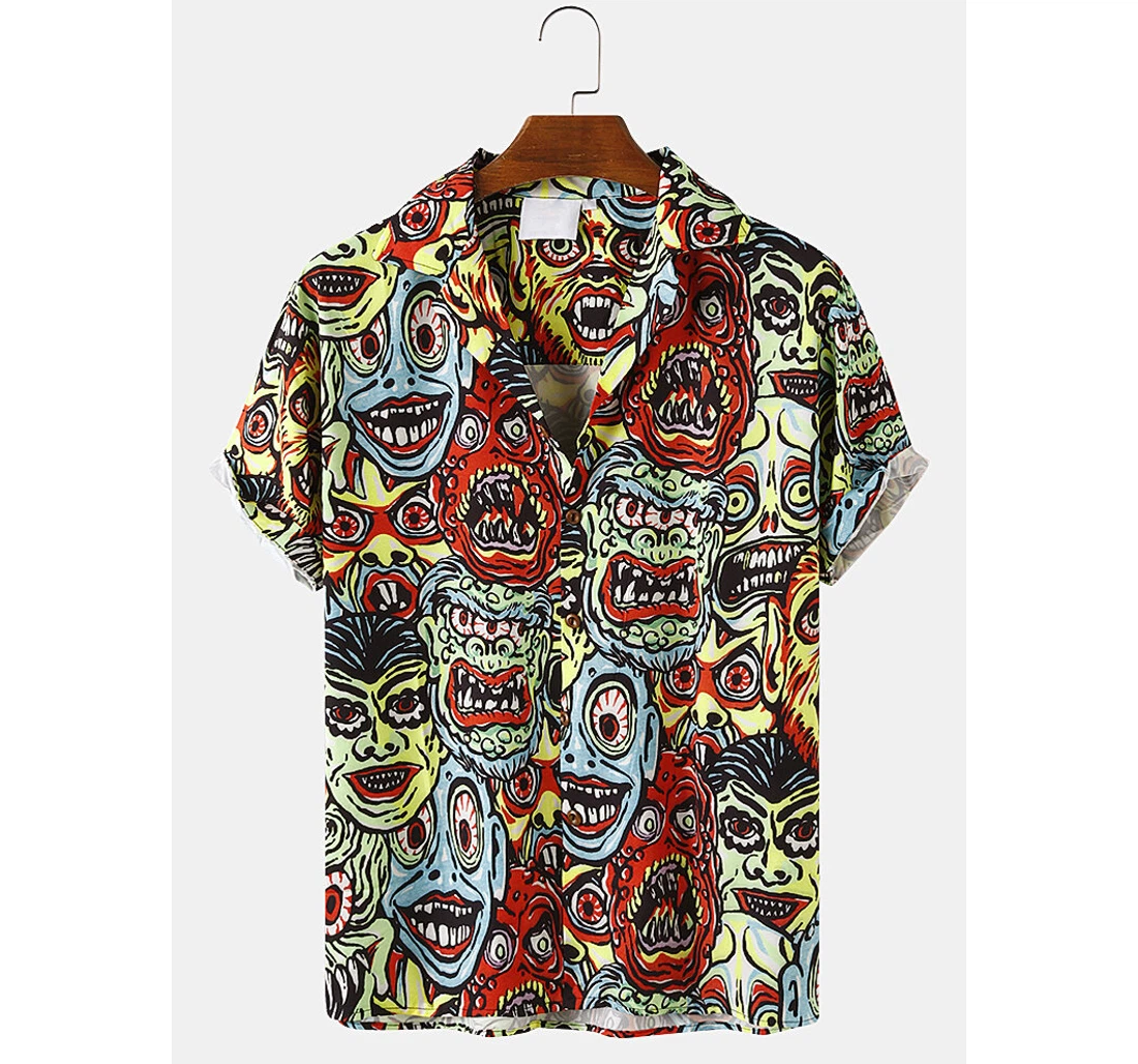 Personalized Abstract Character Hawaiian Shirt, Button Up Aloha Shirt For Men, Women