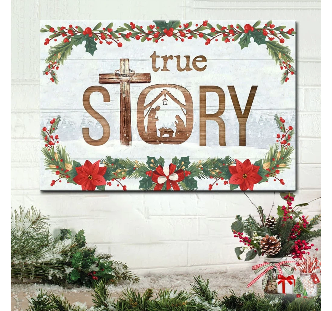 Poster, Canvas - True Story Jesus Born In A Manger Print Framed Wall Art