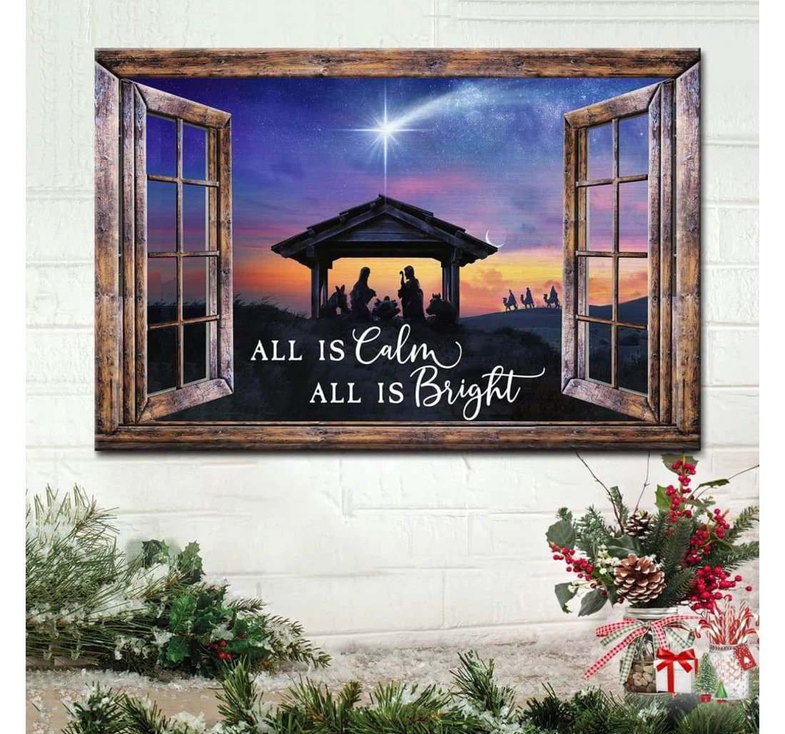 Poster, Canvas - Gifts All Is Calm All Is Bright Jesus Born Print Framed Wall Art