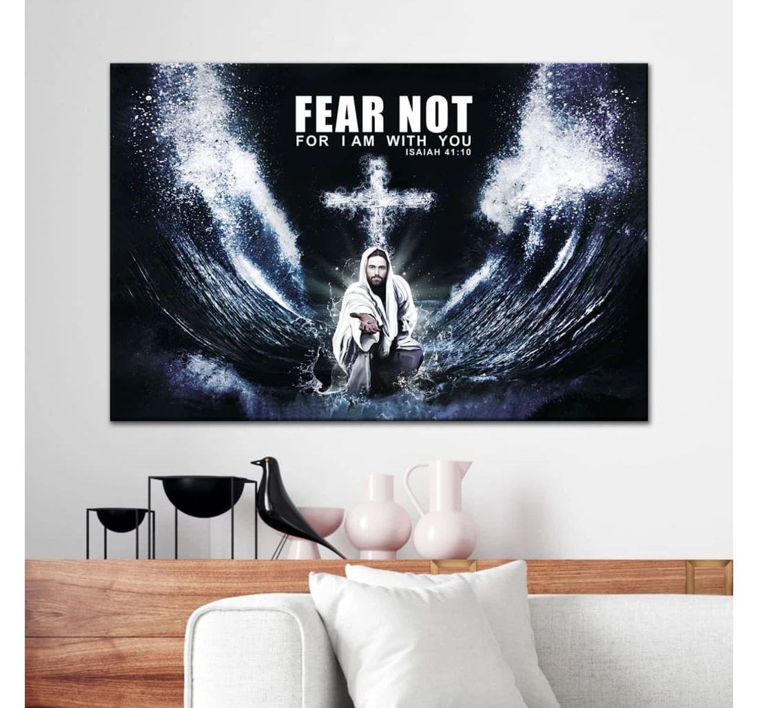 Poster, Canvas - Fear Not I Am With You, Jesus Walk On Water Print Framed Wall Art