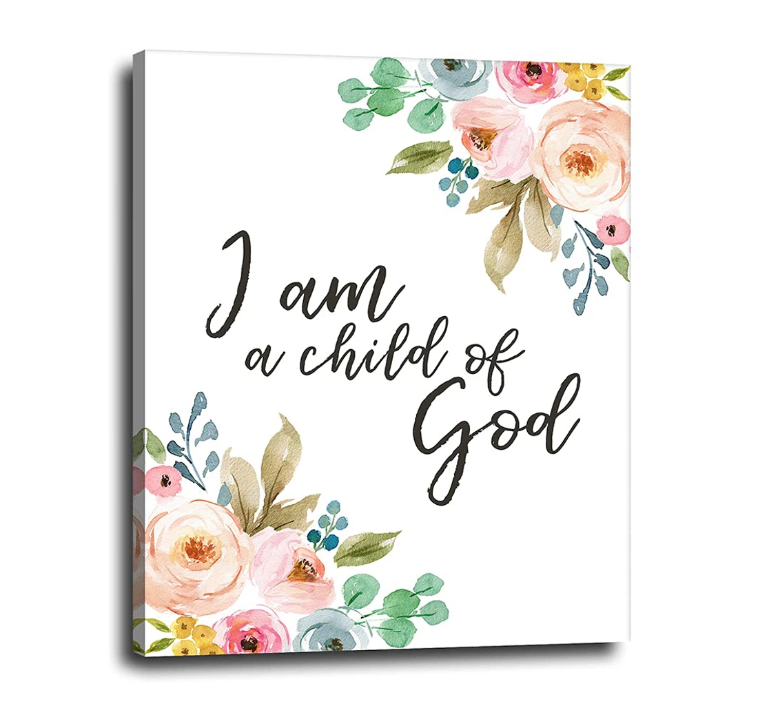 Poster, Canvas - Bible Scripture I Am A Child Of God Childrens Christian Baby Scripture Print Framed Wall Art
