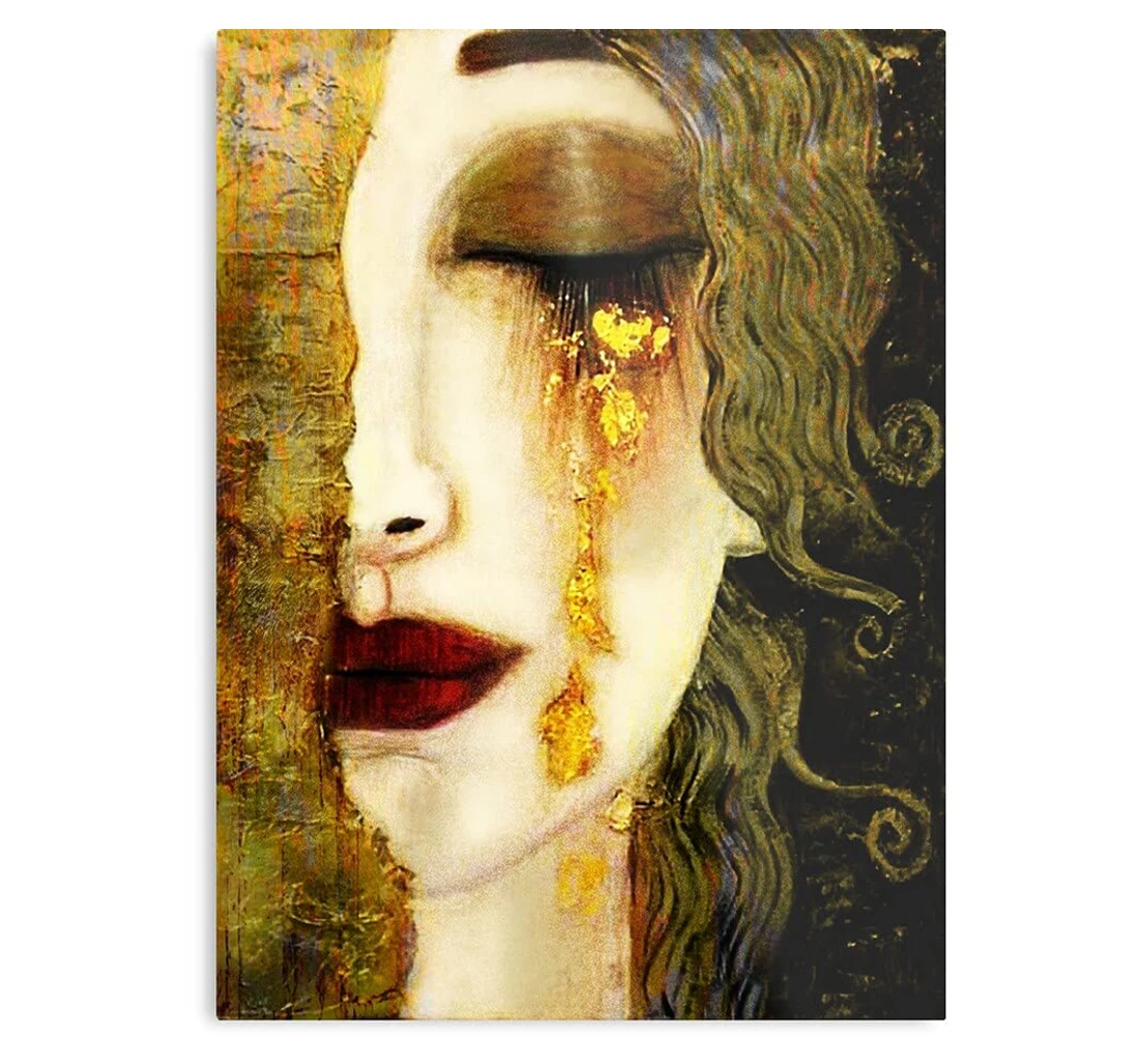 Poster, Canvas - Women In Golden Gold Portrait Freyas Gustav Tears Klimt The Print Framed Wall Art