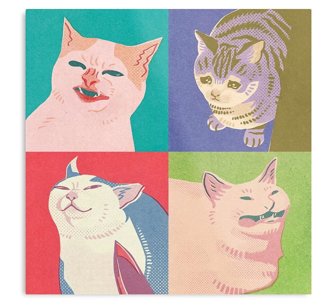 Poster, Canvas - Funny Cats Animals Pop Memes The Print Framed Wall Art