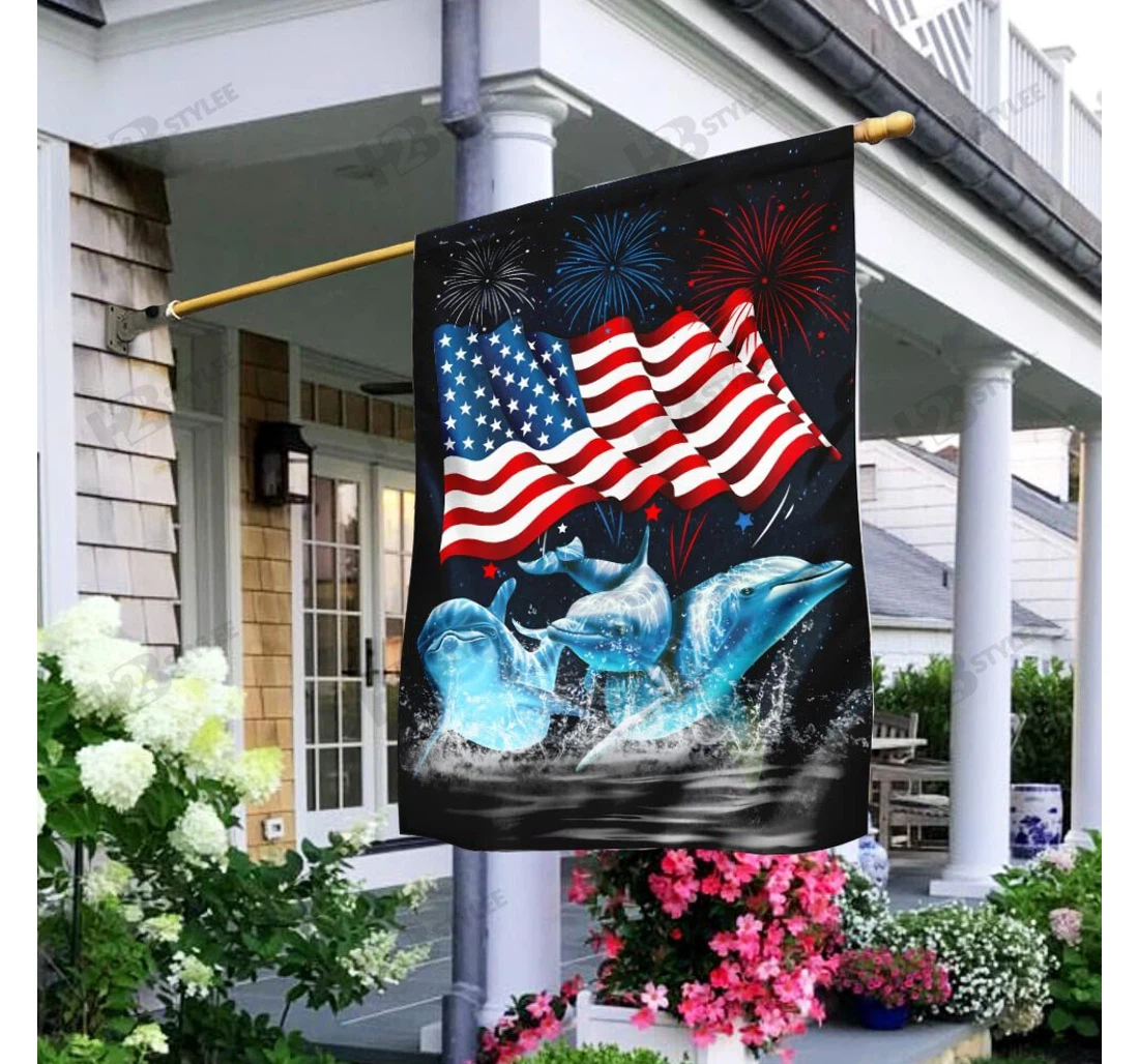 Three Dolphins Happy Independence Day Double-Sided, UV And Fade - Resistant Flag