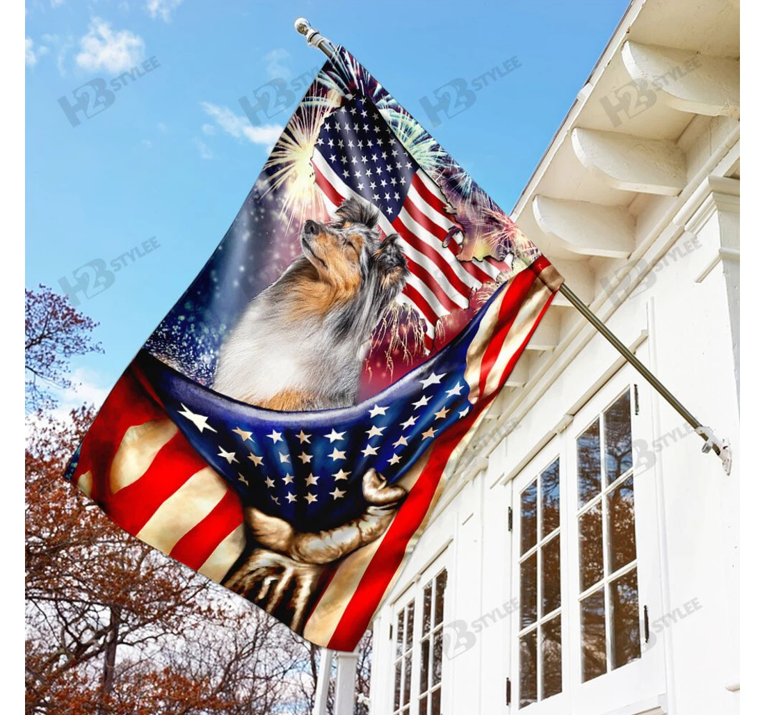 Happy Independence Day Sheltie Double-Sided, UV And Fade - Resistant Flag