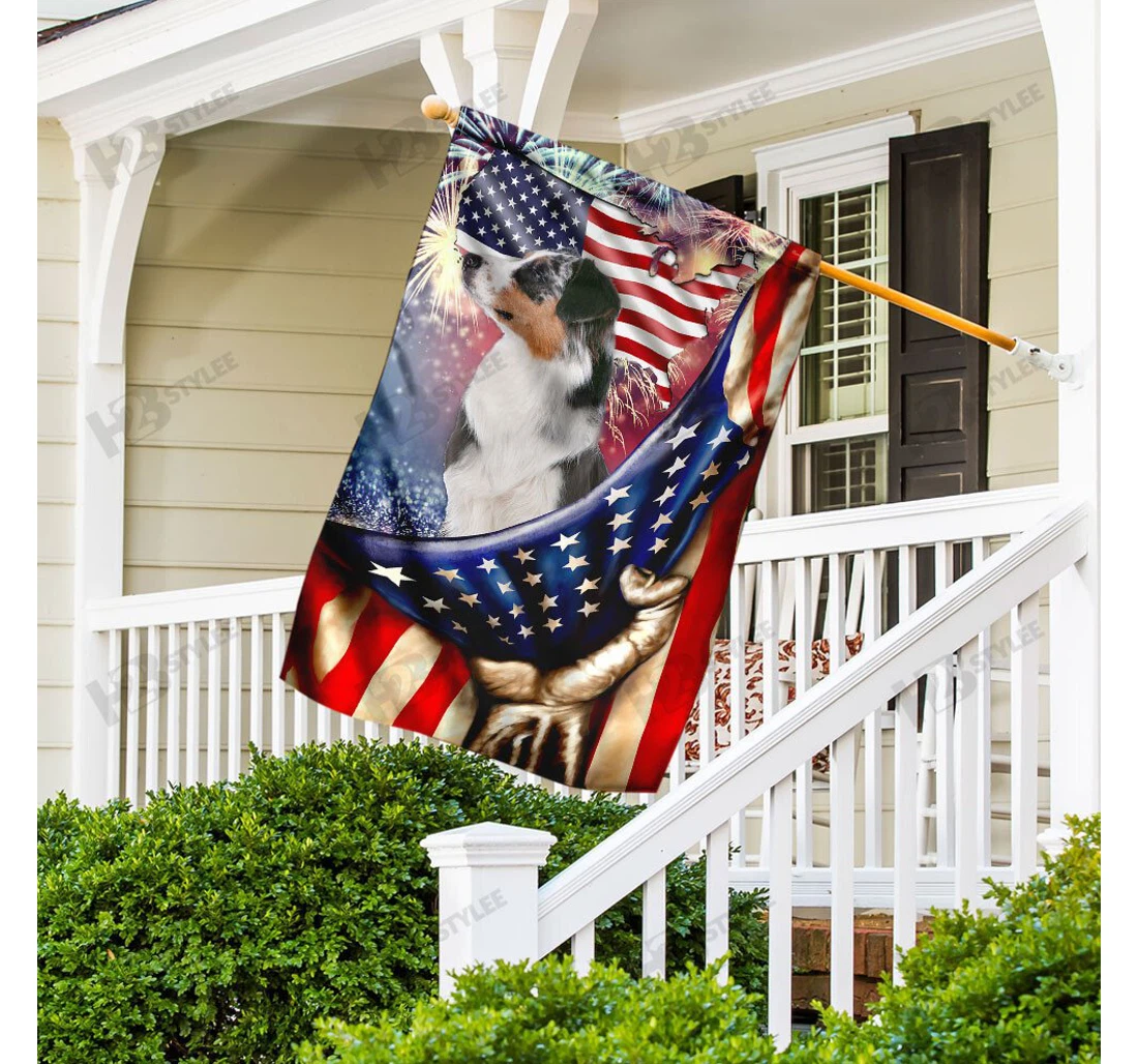 Happy Independence Day Australian Shepherd Double-Sided, UV And Fade - Resistant Flag