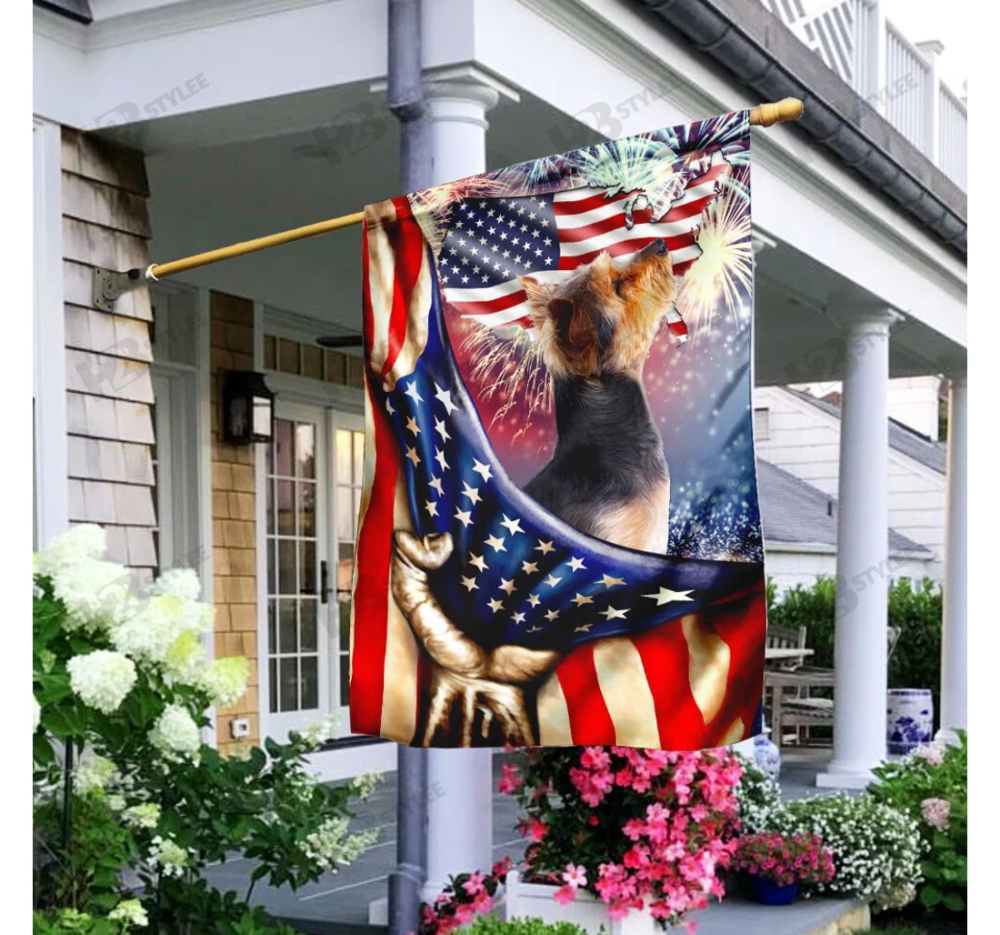 Happy Independence Day Yorkie Double-Sided, UV And Fade - Resistant Flag