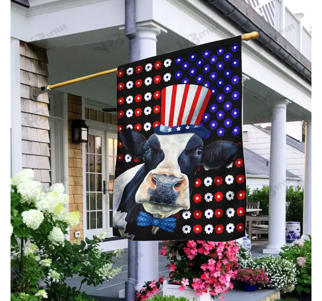 Happy Independence Day Cow Double-Sided, UV And Fade - Resistant Flag