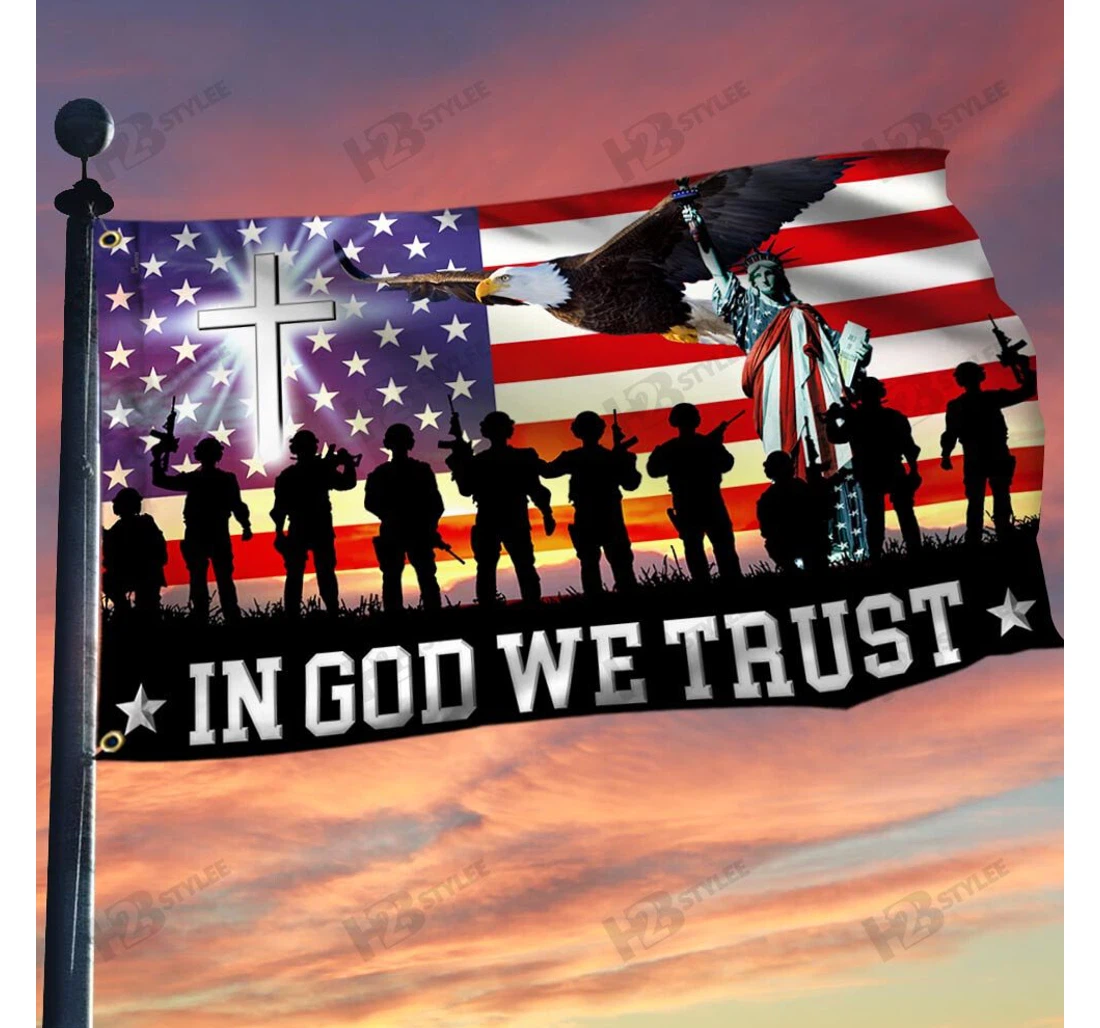 In God We Trust, Christian Cross American Eagle Double-Sided, UV And Fade - Resistant Flag