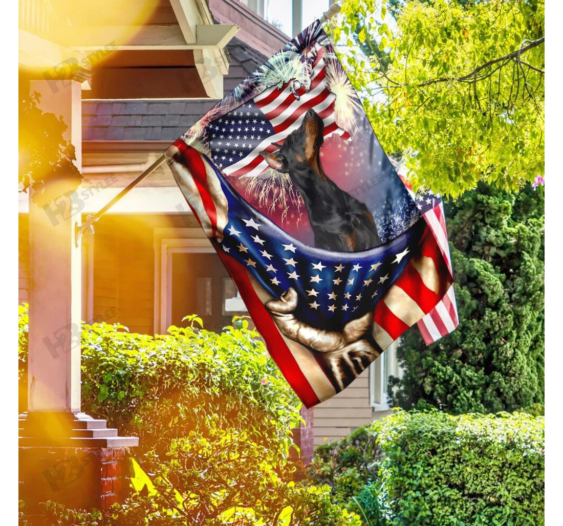 Happy Independence Day Doberman Double-Sided, UV And Fade - Resistant Flag