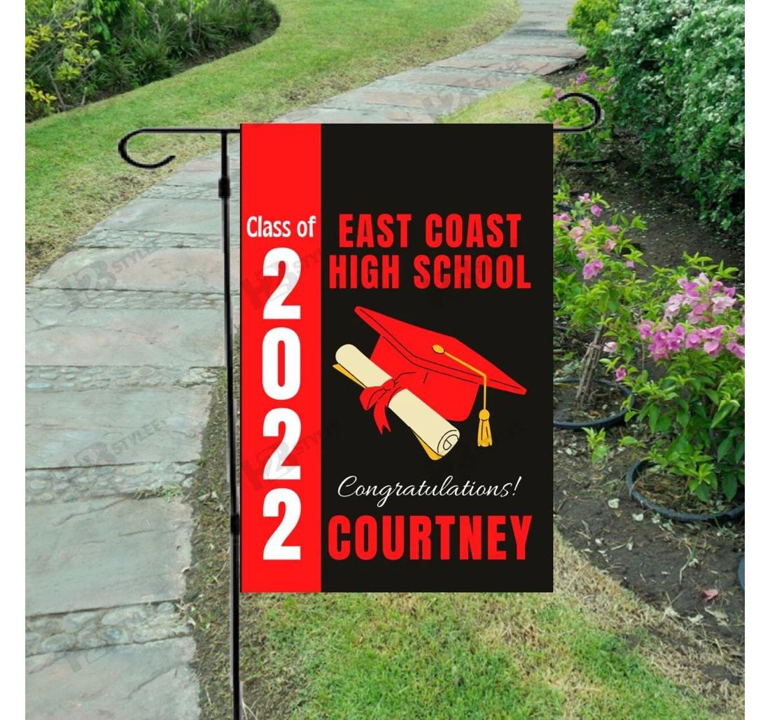 Class Of 2022 Graduation Customized With School And Student Name. Senior 2022 Double-Sided, UV And Fade - Resistant Flag