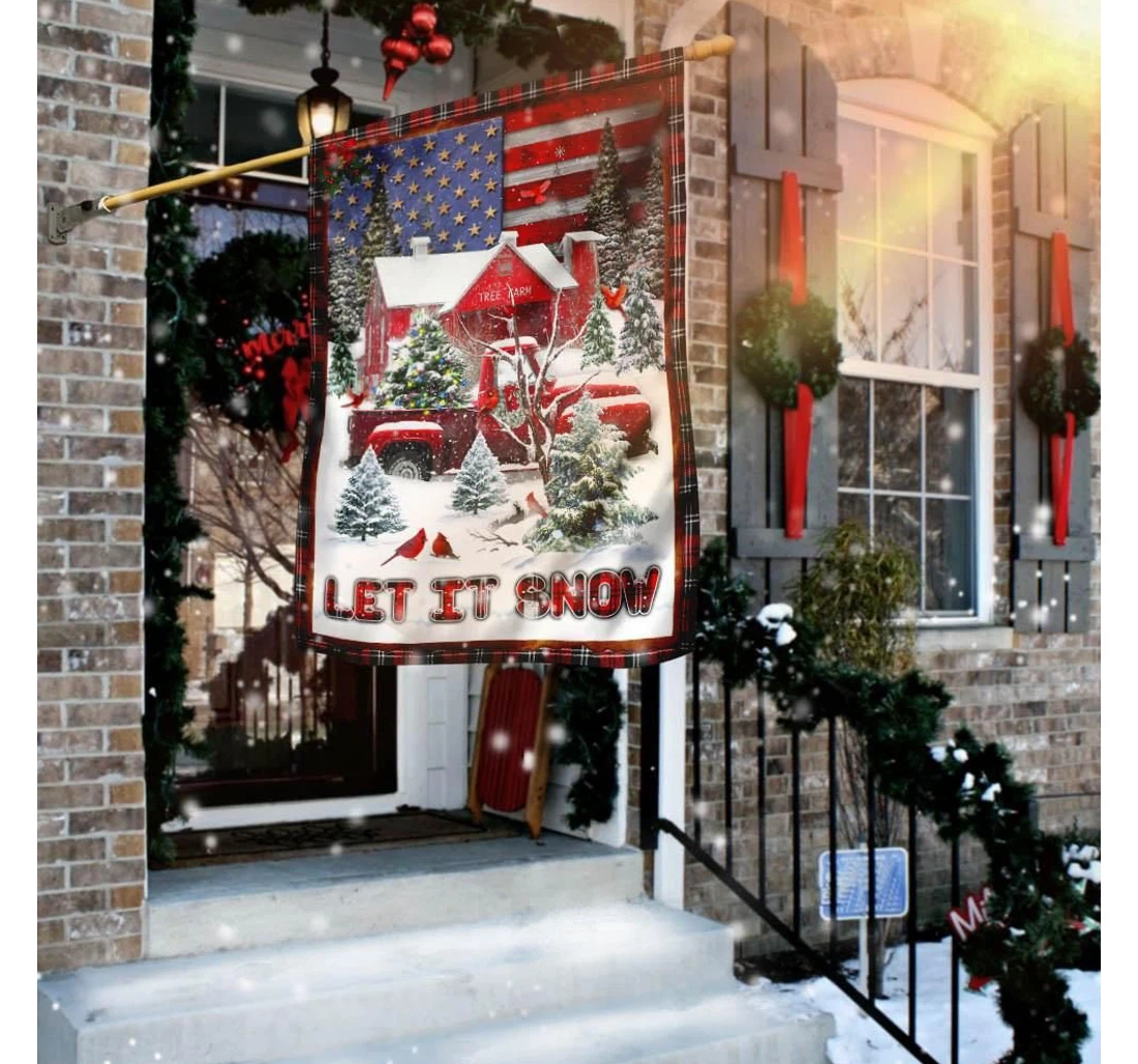 Let It Snow Red Truck American Double-Sided, UV And Fade - Resistant Flag