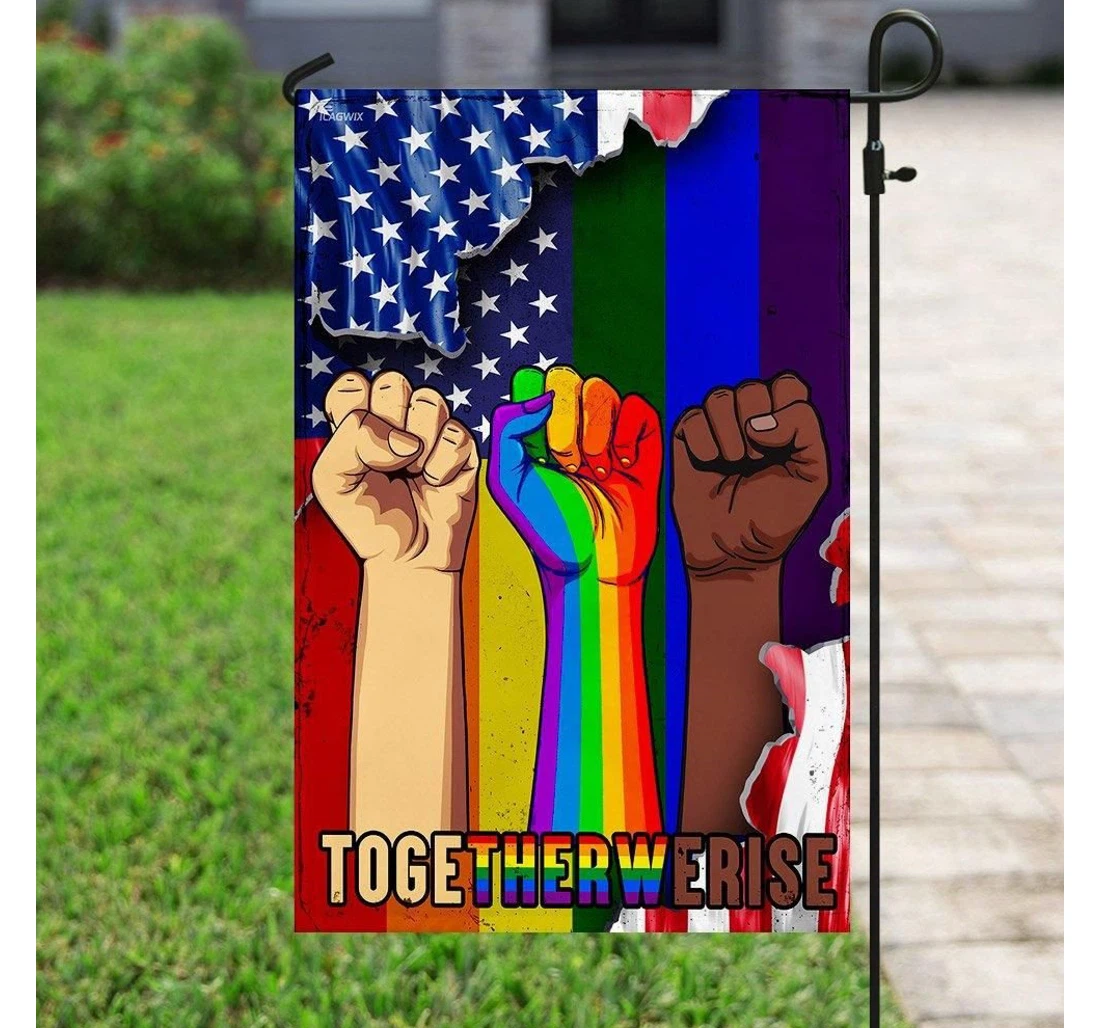 Together We Rise Human Kind Be Both Black Lives Matter Lgbt Pride Month Double-Sided, UV And Fade - Resistant Flag