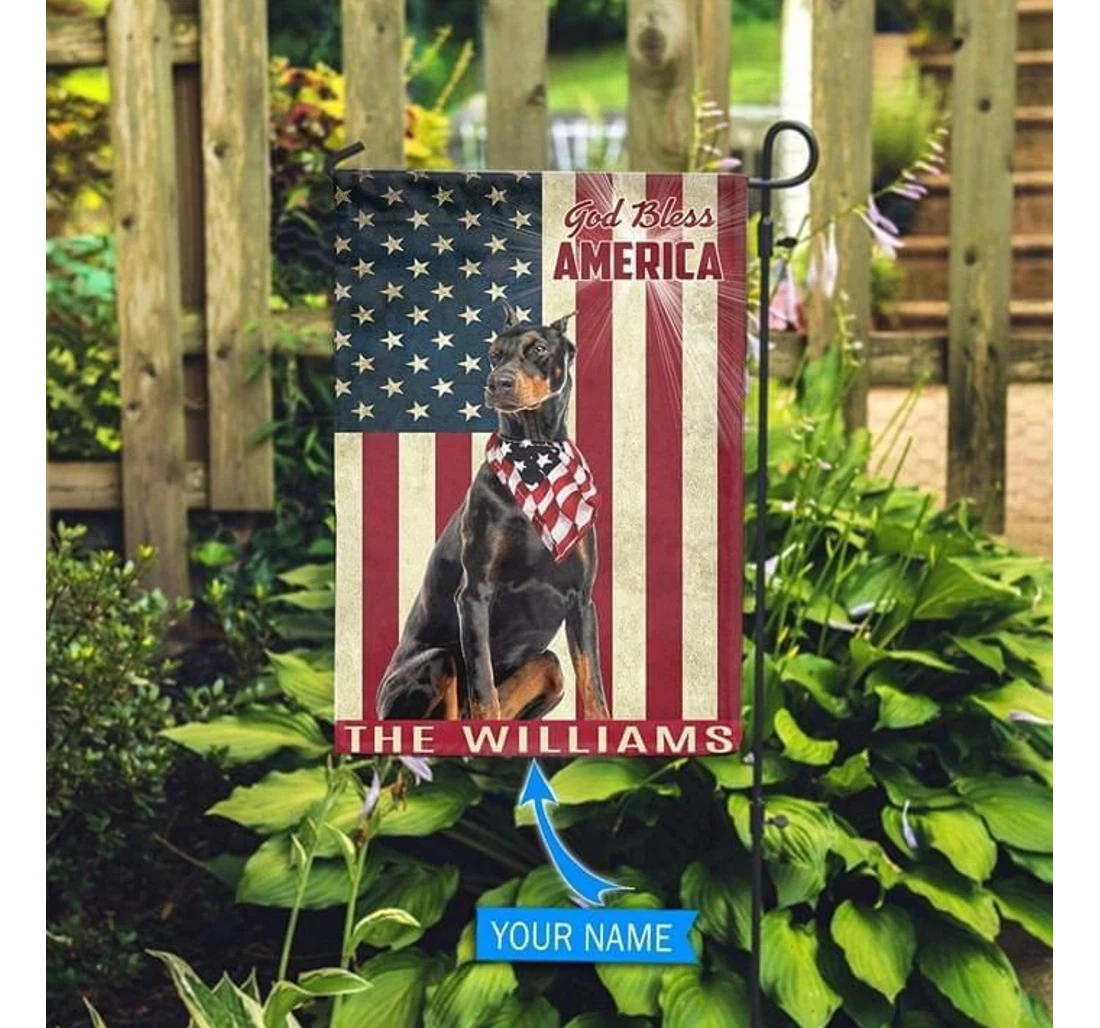 Doberman God Bless Personalized American Double-Sided, UV And Fade - Resistant Flag