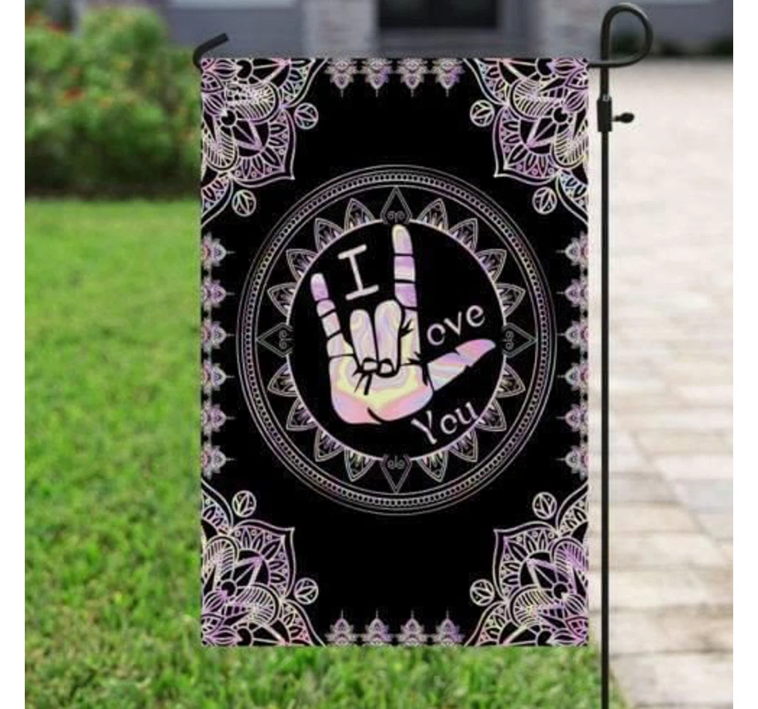 I Love You Sign Language Liquid Metal Double-Sided, UV And Fade - Resistant Flag