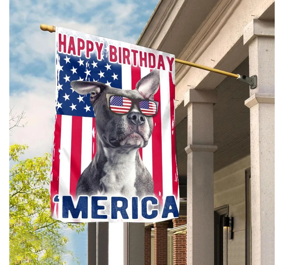 Pitbull Amercia 4th Of July Happy Birthday America Double-Sided, UV And Fade - Resistant Flag