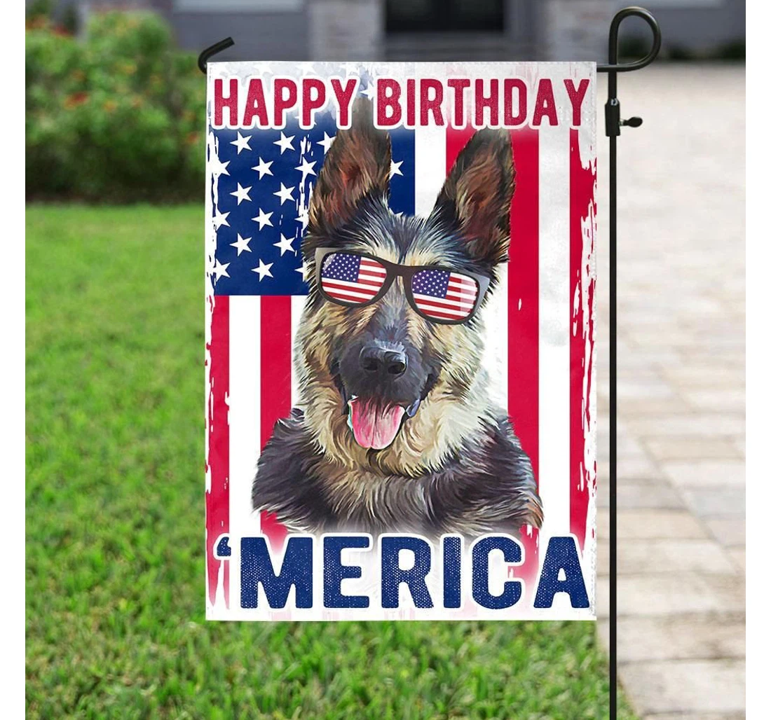 German Shepherd Amercia 4th Of July Happy Birthday America Double-Sided, UV And Fade - Resistant Flag